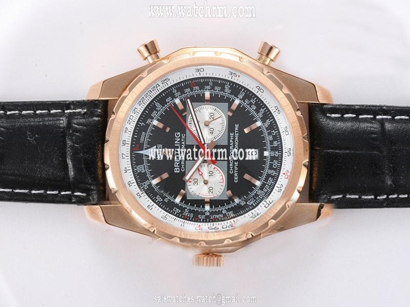 Breitling Navitimer Chrono-Matic Rose Gold Black Dial Black Cow Leather Strap Watch