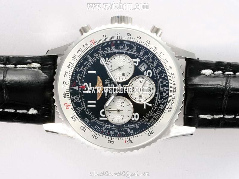 Breitling Navitimer Chronograph Steel Stainless Steel Bezel Quartz Chronograph Black Dial Watch