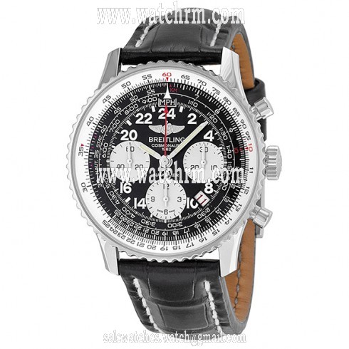Breitling Navitimer Cosmonaute Black Dial Crocoile Leather Men's Watch AB021012-BB59BKCT