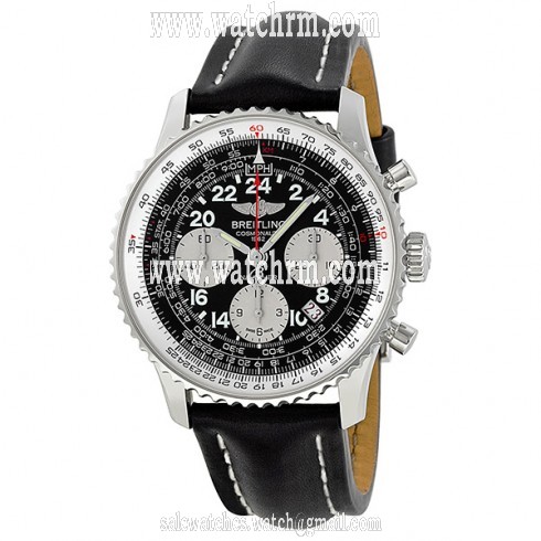 Breitling Navitimer Cosmonaute Black Dial Leather Strap Automatic Men's Watch AB021012-BB59BKLT