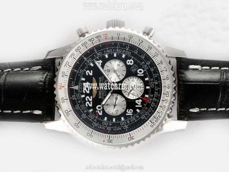 Breitling Navitimer Cosmonaute Steel Mens Black Stainless Steel Strap Watch