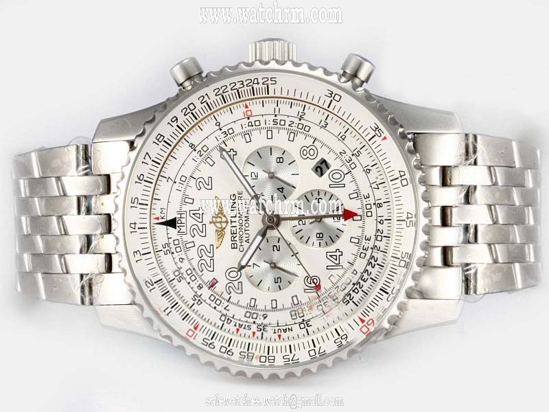 Breitling Navitimer Cosmonaute Steel Mens Round Silver Stainless Steel Strap Watch