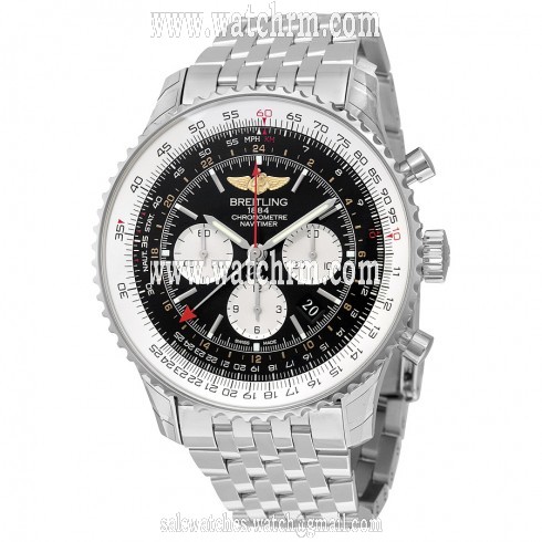 Breitling Navitimer GMT Black Dial Stainless Steel Men's Watch AB044121/BD24