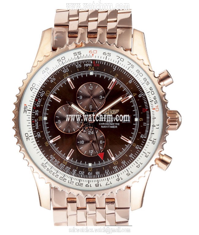 Breitling Navitimer World A 24322 Brown Dial Rose Gold Case Round Watch