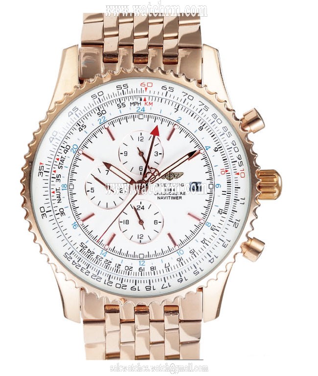 Breitling Navitimer World A 24322 Mens Rose Gold Rose Gold Strap Round Watch