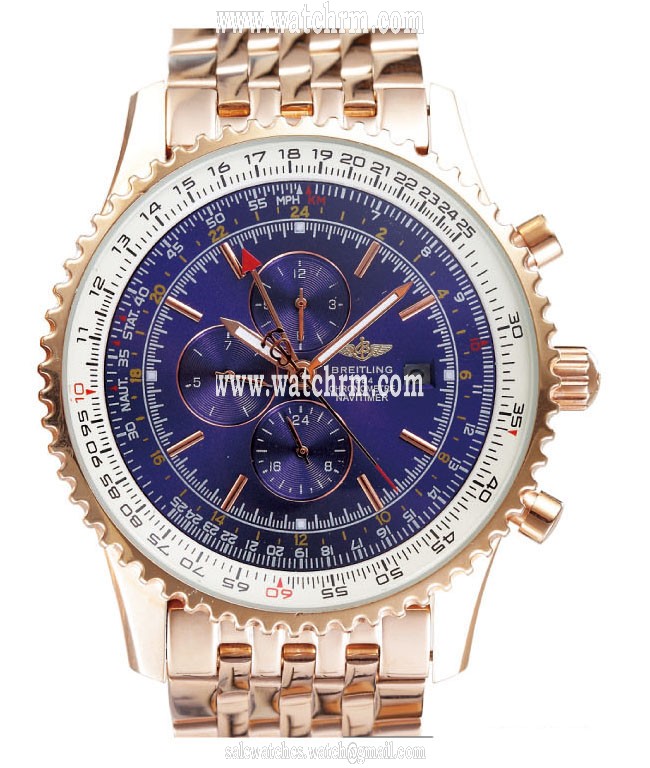 Breitling Navitimer World A 24322 Stainless Steel with Rose Gold Bezel Mens Automatic Watch
