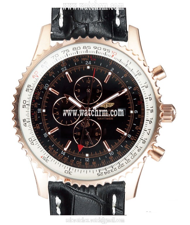 Breitling Navitimer World A24322 Mens Rose Gold Case Round Watch