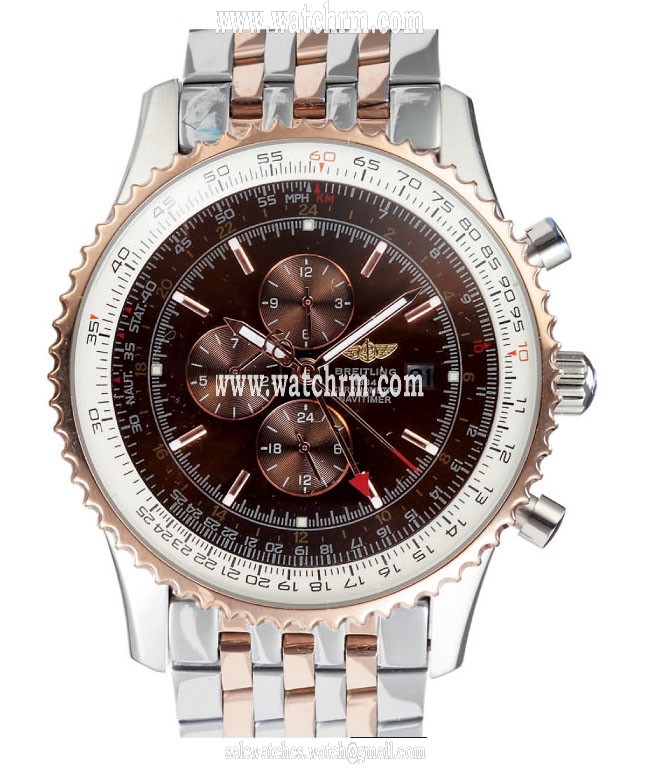 Breitling Navitimer World A2432212/B726-SS 46mm Mens Silver Rose Gold Strap Watch