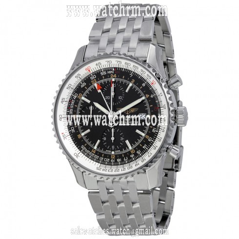 Breitling Navitimer World Men's Stainless Steel Watch with Black Dial A2432212-B726SS