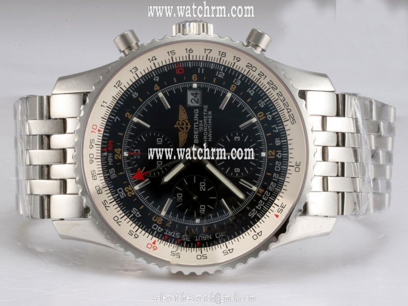Breitling Navitimer World Steel Black Dial Round Stainless Steel Case Watch