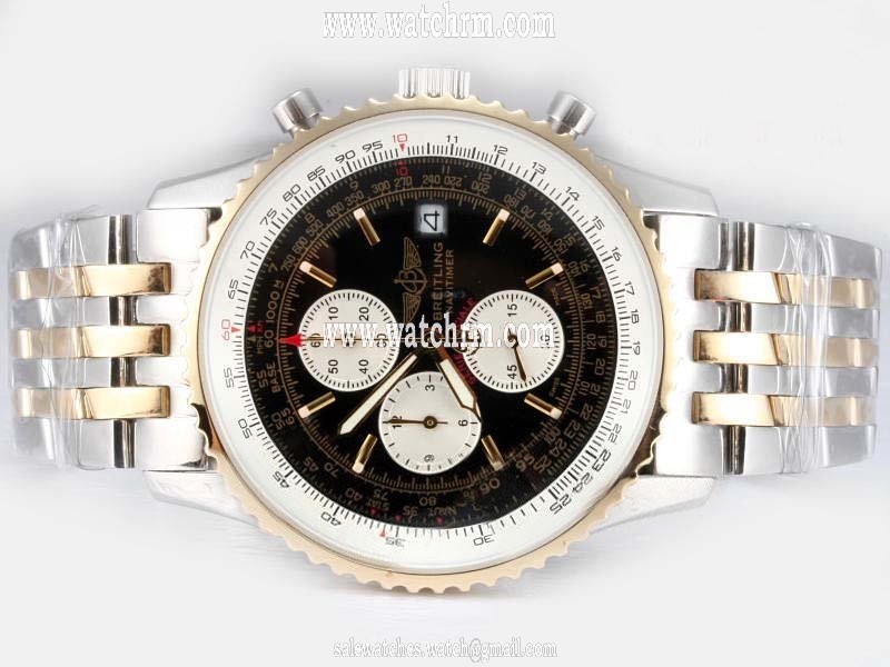 Breitling Navitimer World Yellow Gold Stainless Steel Bezel Quartz Chronograph Mens Watch