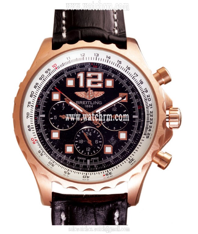 Breitling Professional Chronospace A2336035/f555-1lT Round Rose Gold Case Black Dial Watch