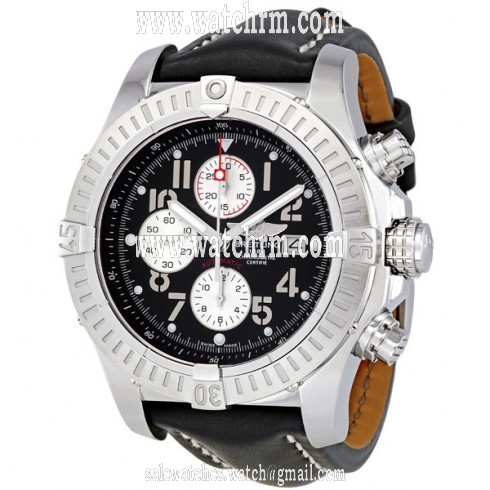 Breitling Super Avenger Black Dial Black Leather Strap Chronograph Men's Watch A1337011-B973BKLT