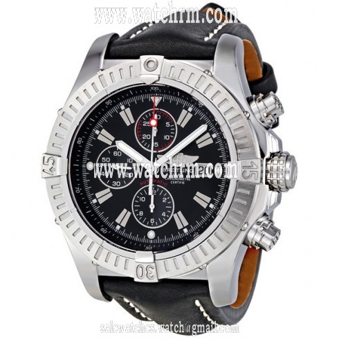 Breitling Super Avenger Black Dial Chronograph Black Leather Strap Men's Watch A1337011-B907BKLT