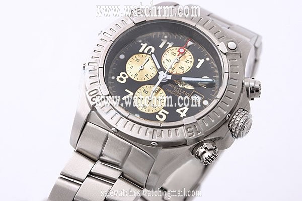 Breitling Super Avenger Chronograph A13370 Black Dial 46mm White Stainless Steel Strap Watch