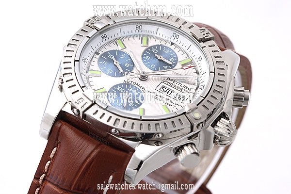 Breitling Super Ocean A1334102 Round Brown Cow Leather Strap White Dial Watch