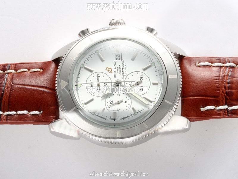 Breitling Super Ocean A17323 Stainless Steel Bezel Brown Crocodile Leather Strap Midsize Watch