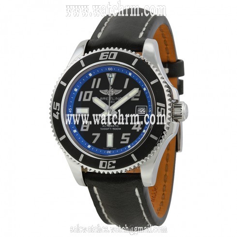 Breitling Superocean 42 Black Dial Black Leather Automatic Men's Watch A1736402-BA30BKLT