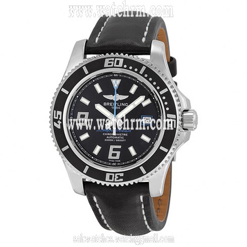 Breitling Superocean 44 Black Dial Black Leather Automatic Men's Watch A17391A8-BA79BKLT