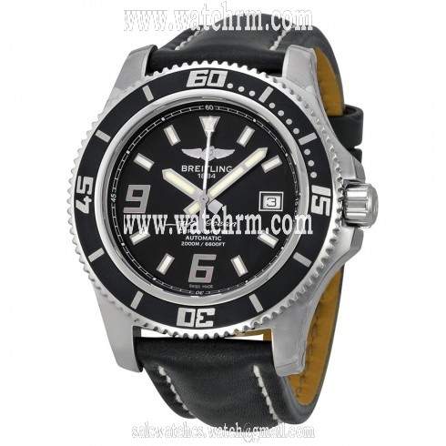 Breitling SuperOcean 44 Black Dial Black Leather Men's Watch A1739102-BA77BKLT