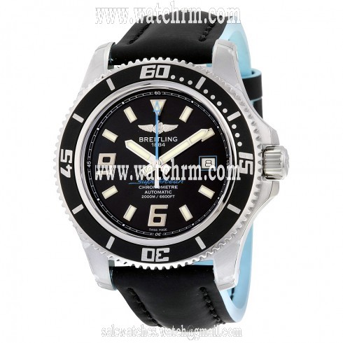 Breitling Superocean 44 Black Dial Leather Men's Watch A1739102-BA79BKBLT