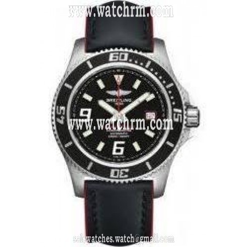 Breitling Superocean 44 Black Dial Leather Strap Automatic Men's Watch A1739102-BA76BKLT
