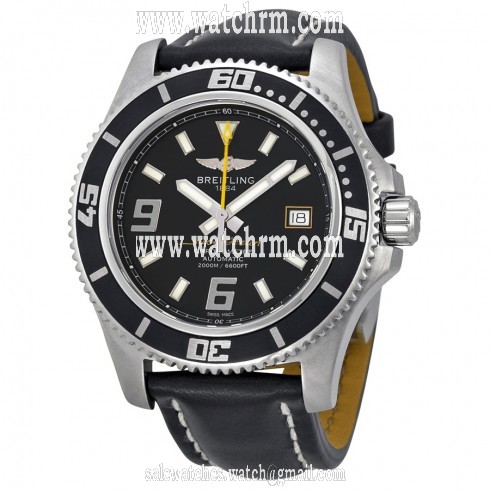 Breitling SuperOcean 44 Mechanical Black Dial Black Leather Men's Watch A1739102-BA78BKLT
