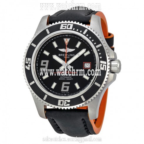 Breitling Superocean 44 Mechanical Black Dial Black Leather Men's Watch A1739102-BA80BKOLT
