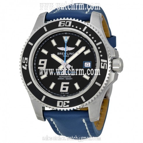 Breitling Superocean 44 Mechanical Black Dial Blue Leather Men's Watch A1739102-BA79BLLT