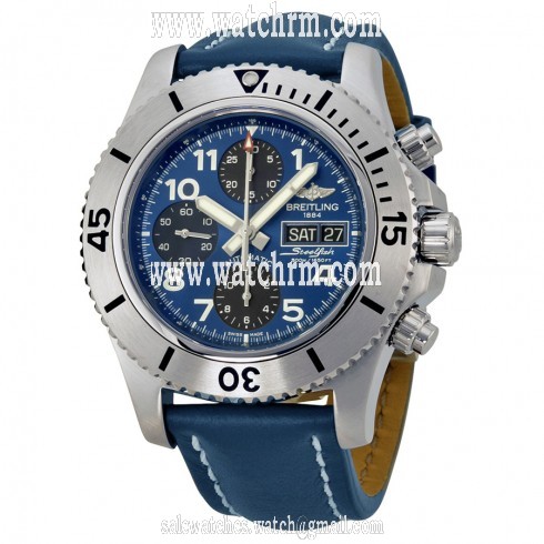 Breitling Superocean Chronograph Automatic Blue Dial Blue Leather Men's Watch A13341C3-C893BLLT