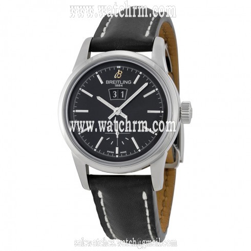 Breitling Transocean 38 Black Dial Black Leather Watch A1631012-BD15BKLD
