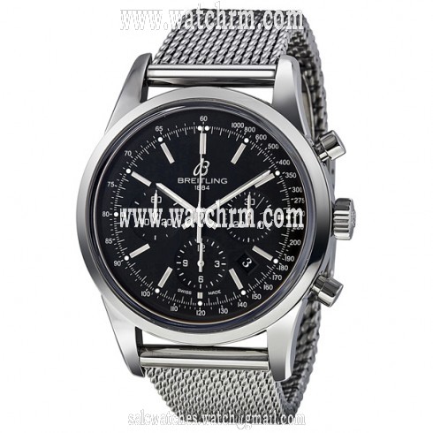Breitling Transocean Black Chronograph Dial Stainless Steel  Men's Watch AB015212-BA99SS