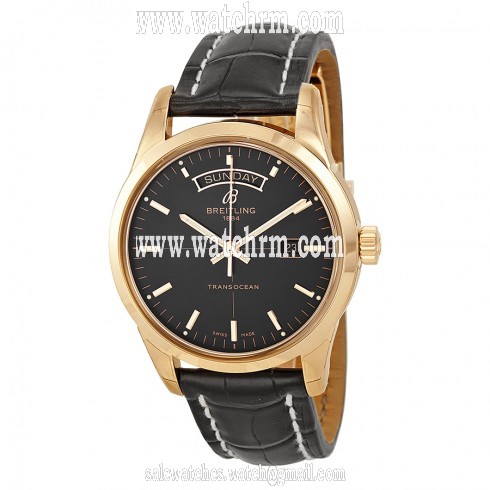 Breitling Transocean Black Dial 18kt Rose Gold Men's Watch R4531012-BB70BKCD