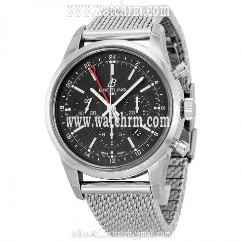 Breitling Transocean Black Dial Stainless Steel Men's Watch AB045112-BC67SS