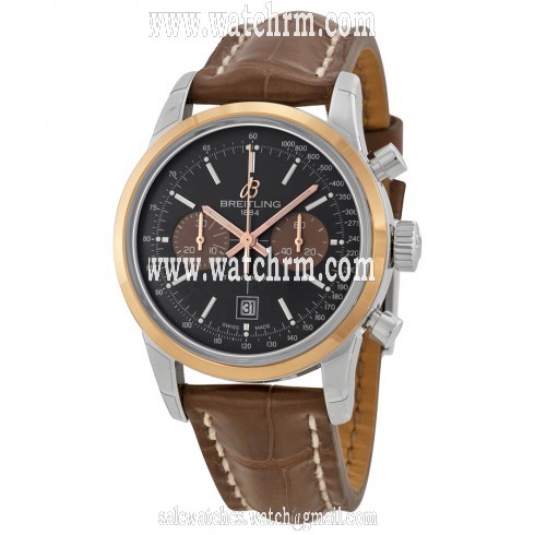 Breitling Transocean Chrono 38 Black Dial Brown leather Unisex Watch U4131012-Q600BRCT