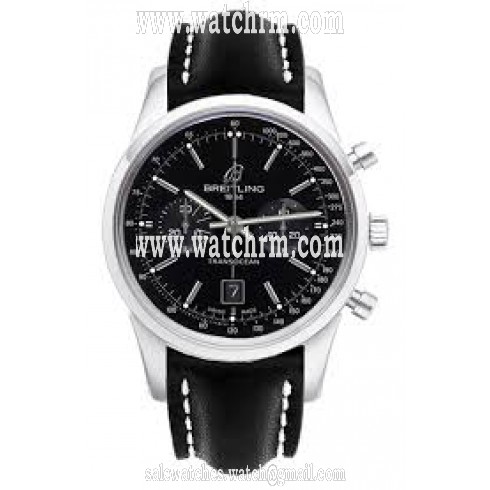 Breitling Transocean Chronograph 38 Black Dial Black Leather Men's Watch A4131012-BC06BKSLT