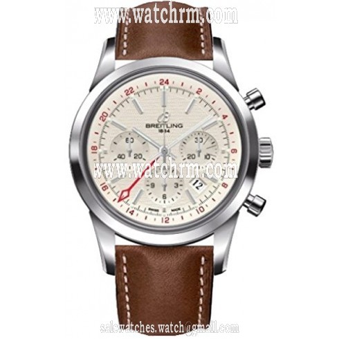Breitling Transocean Chronograph GMT Silver Dial Brown Leather Men's Watch AB045112-G772BRLT