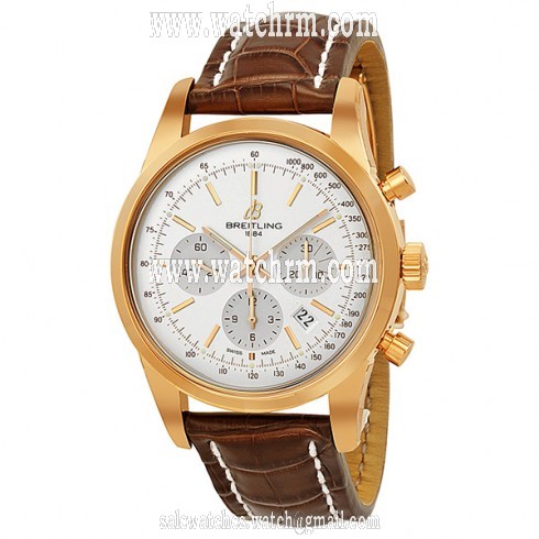 Breitling Transocean Chronograph Silver Dial 18kt Rose Gold Men's Watch RB015212-G738BRCD