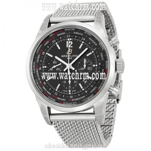 Breitling Transocean Chronograph Unitime Black Dial Steel Men's Watch AB0510U6-BC26SS.