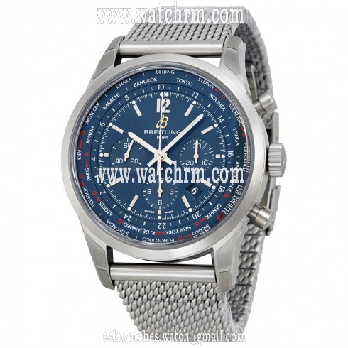 Breitling Transocean Chronograph Unitime Blue Dial stainless Steel Men's Watch AB0510U9-C879SS