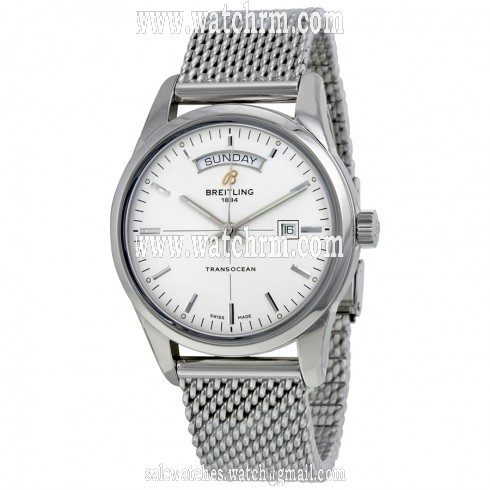 Breitling Transocean Day Date Automatic Silver Dial Men's Watch A4531012-G751SS