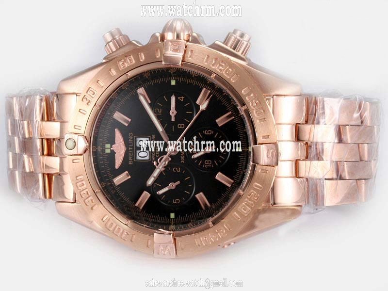 Breitling Windrider Chronomat Evolution B13048 42.5mm Black Dial Gold Stainless Steel Strap Watch