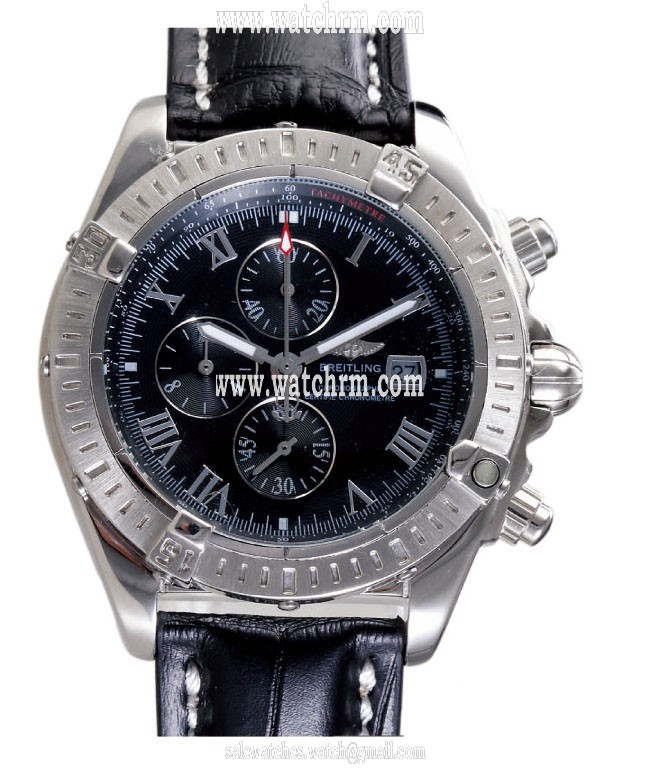 Breitling Windrider Chronomat Evolution C1335611/B821-1LT Round Black Cow Leather Strap Mens Watch