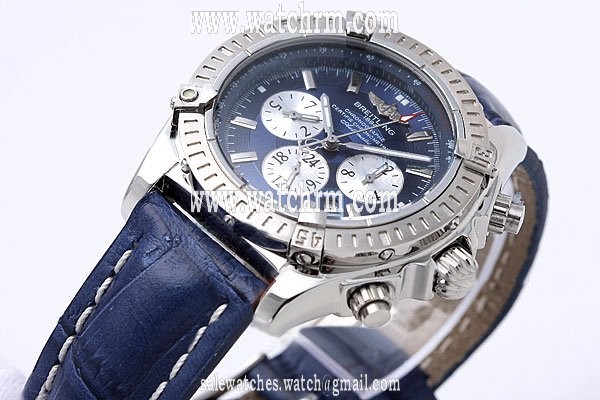 Breitling Windrider Chronomat Evolution Steel 44mm Blue Cow Leather Strap Watch