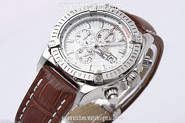 Breitling Windrider Chronomat Evolution Steel 5 46mm White Dial Brown Cow Leather Strap Watch