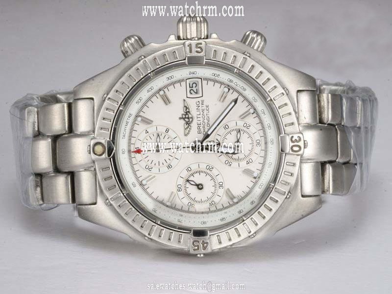 Breitling Windrider Chronomat Evolution Steel 6 Round Silver Stainless Steel Strap Mens Watch