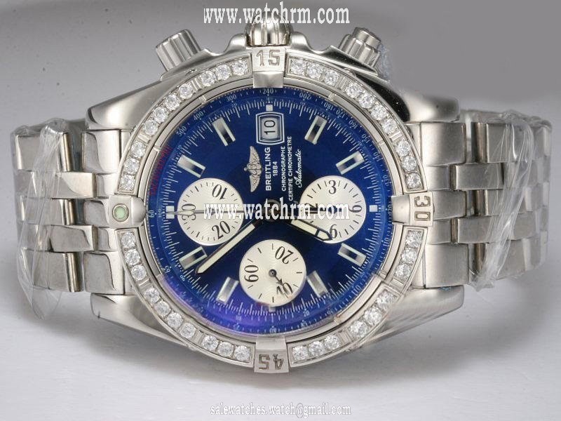 Breitling Windrider Chronomat Evolution Steel Silver Stainless Steel Strap Blue Dial Stainless Steel Bezel Watch