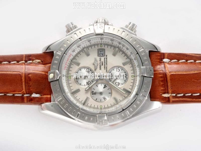 Breitling Windrider Chronomat Evolution Two-Tone Brown Crocodile Leather Strap Round Mens Watch