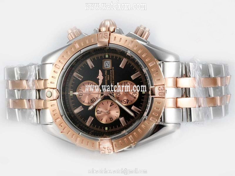 Breitling Windrider Chronomat Evolution Two-Tone Round Black Dial Quartz Chronograph Watch