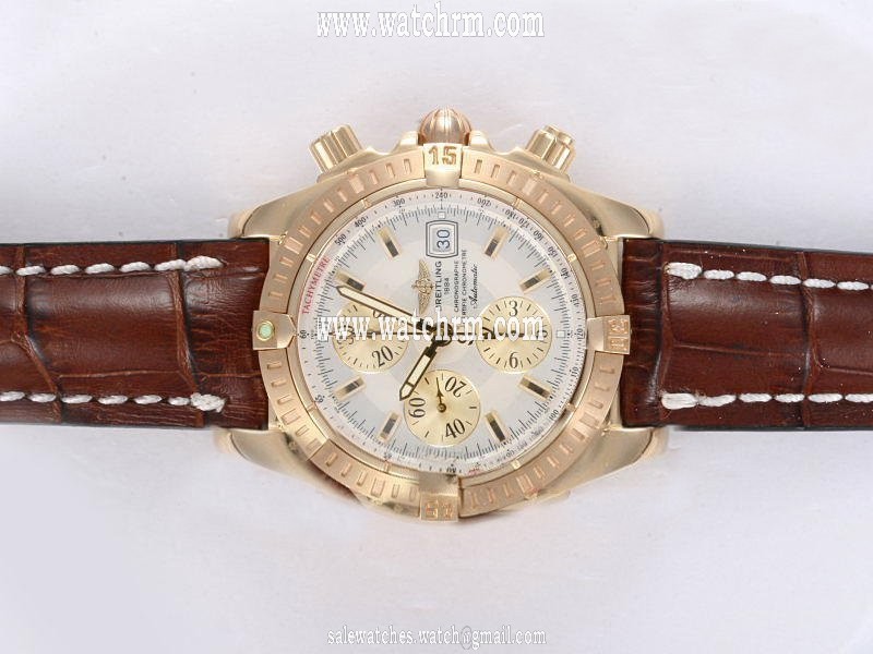 Breitling Windrider Chronomat Evolution Yellow Gold White Dial Round 18K Gold Case Watch